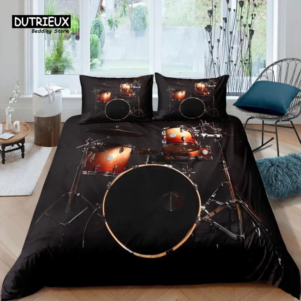 Home Living Luxury 3D Drum Kit Bedding Set Musical Duvet Cover Pillowcase Queen and King EUUSAUUK Size Comforter Bedding