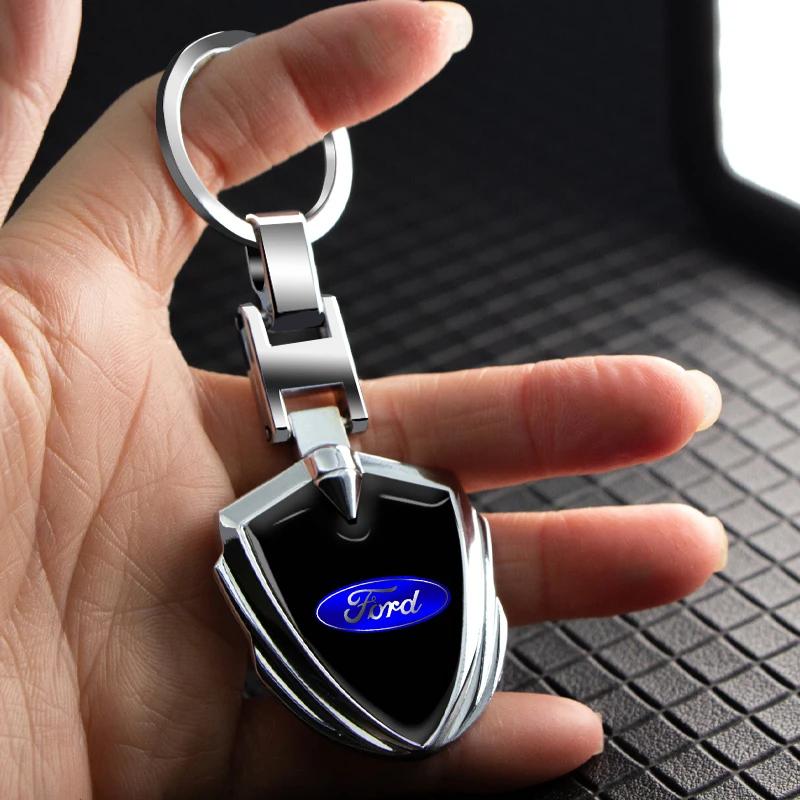 Car Sticker Car Logo Stying 3D Metal Key Rings Shield Shaped Keychain For Ford Fiesta C-Max Kuga Ranger Raptor KA Fusion ST Tran