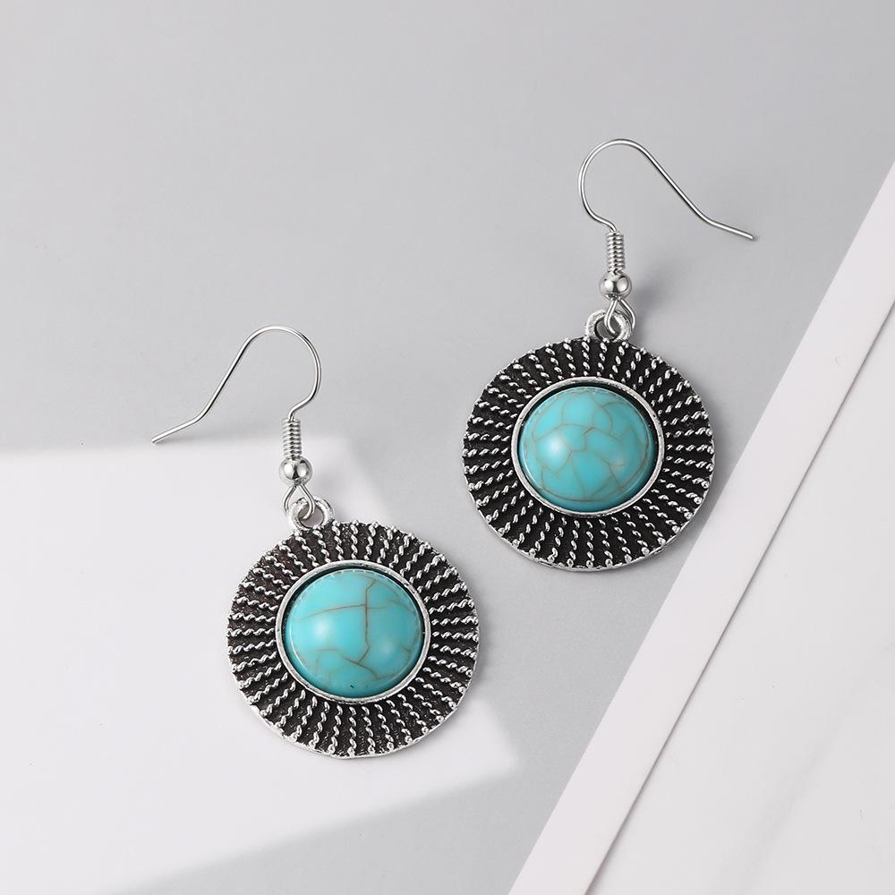 Turquoise Retro Round Earrings with Hooks for a Fashionable Look