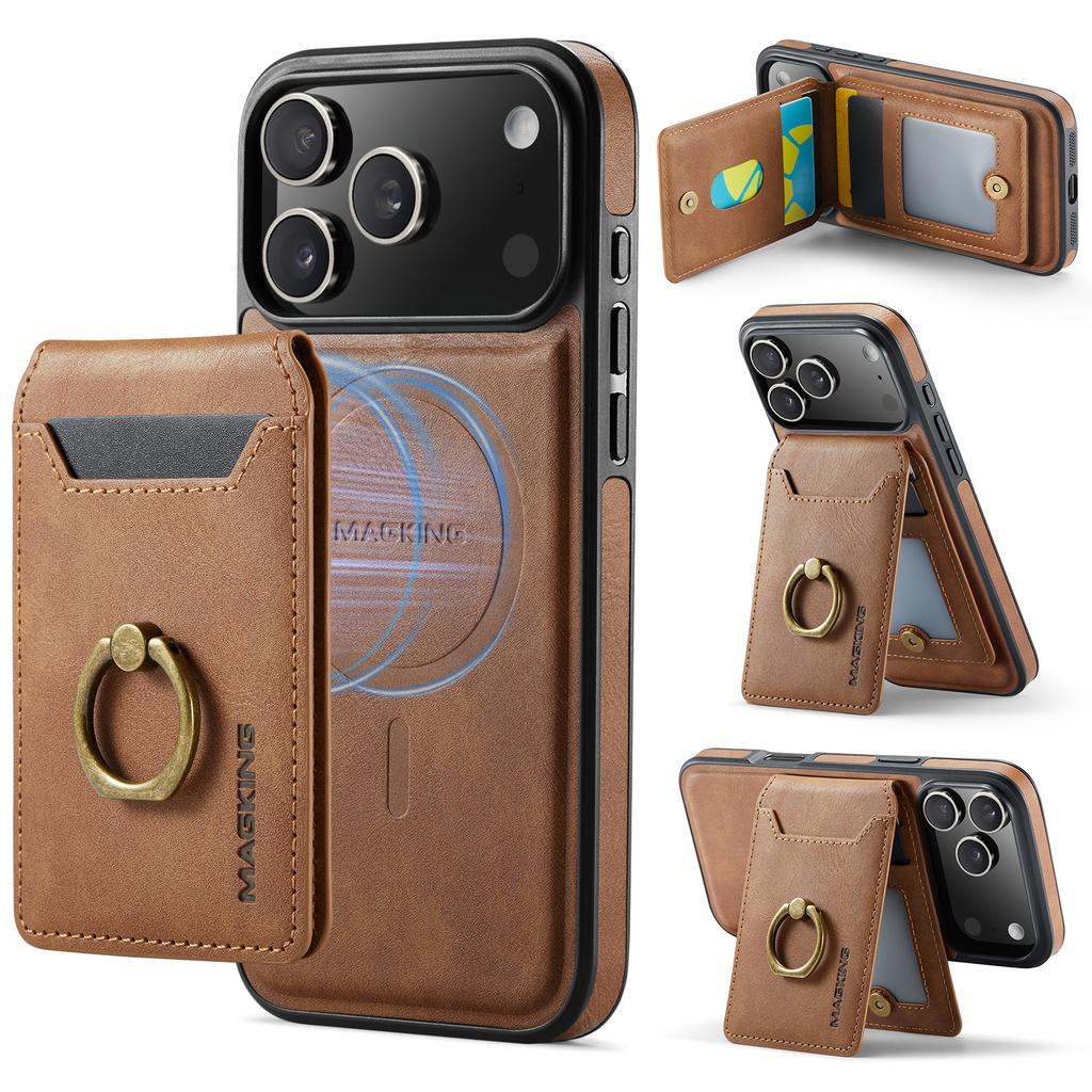 2 in 1 Detachable Magnetic Ring Holder Cards Solt Wallet Leather Case For iPhone 17 Pro Max 16 Plus 15 Plus 14 13 12 11 Cover