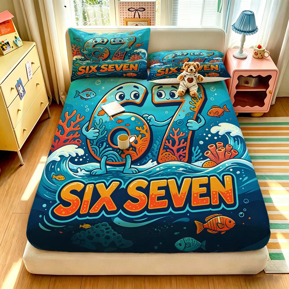 3pcs Funny 67 Element Print Coreless Bed Sheet Set Multiple Sizes Soft Bed Covers, Bedroom Bedding Decorations, Gifts, Bedding