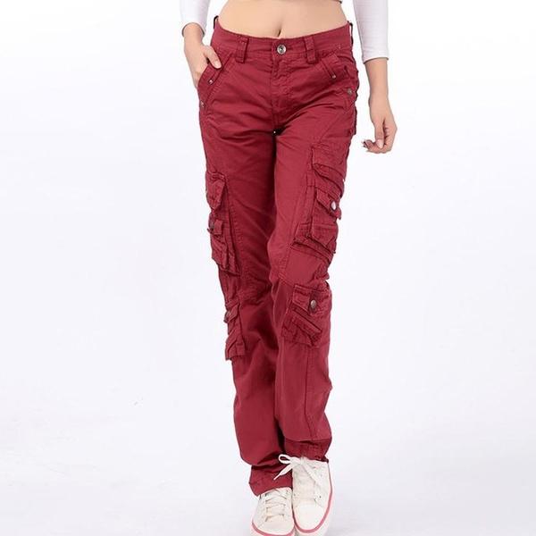 JMSHOP Women's Cotton Cargo Pants Leisure Trousers More Pocket Pants Causal Pants