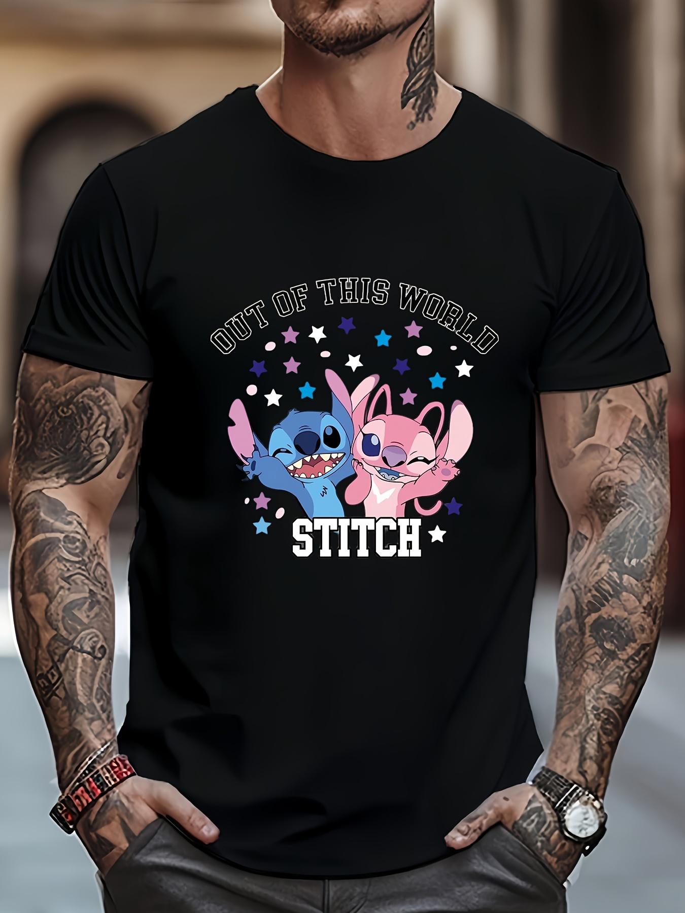 Black T-shirt with Stitch & Lilo Cartoon Print - Out of This World Stitch Design XXXXL