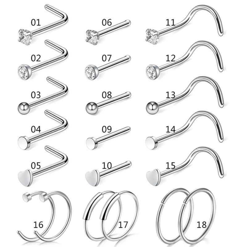 

LWN 21pcs/set Nose Nail Stainless Steel Diamond-mounted Body Piercing Accessories