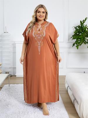 Bordado Feminino Mangas Batwing Kaftan Caftans Moda Férias Moo Moo Vestidos Soltos Aconchegantes Lounge Wear Vestido de Casa Envoltório Q1653