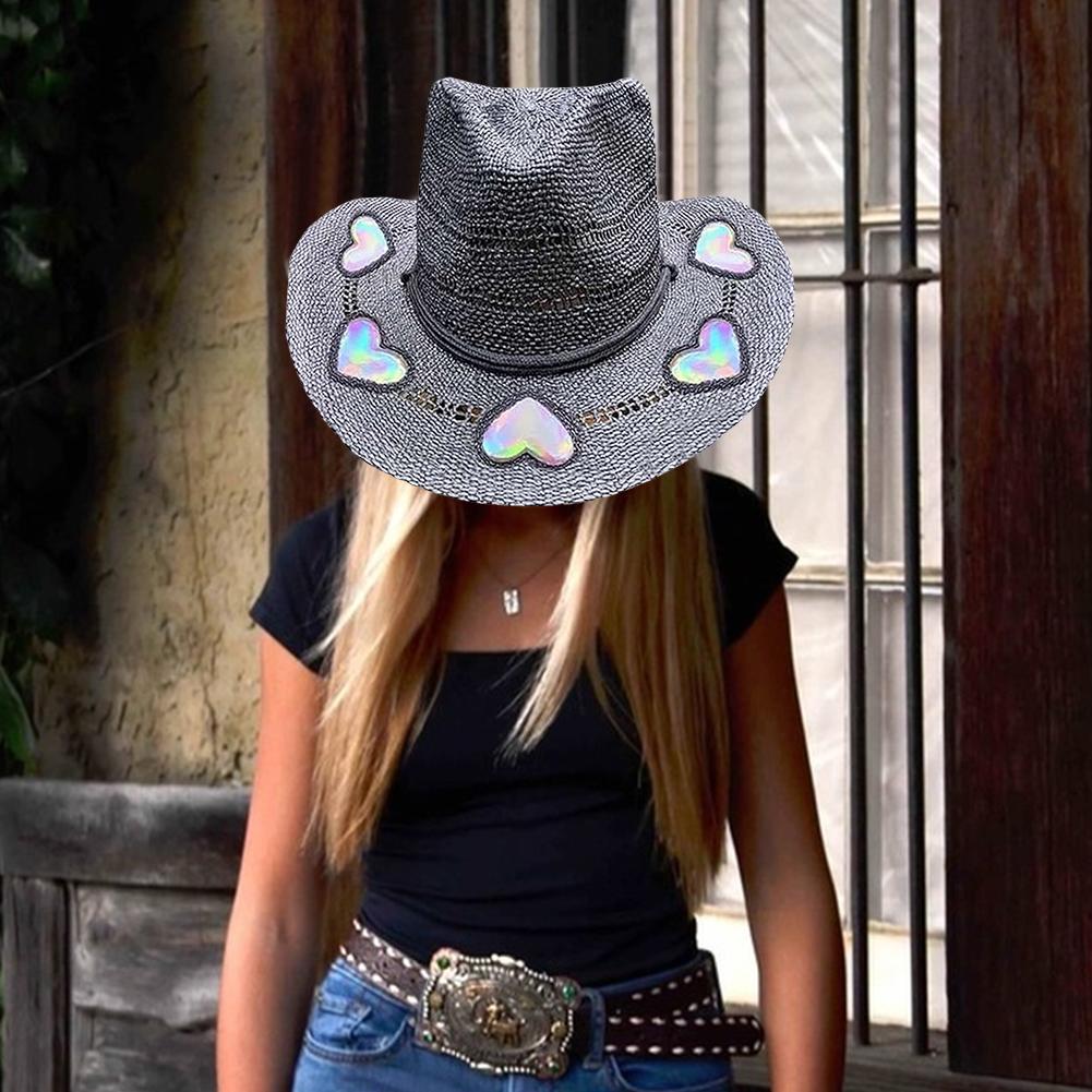 Straw Western Cowboy Hat for Women Girls Shapeable Cowgirl Hat Vintage Summer Woven Sun Hat for Music Festival Party Beach