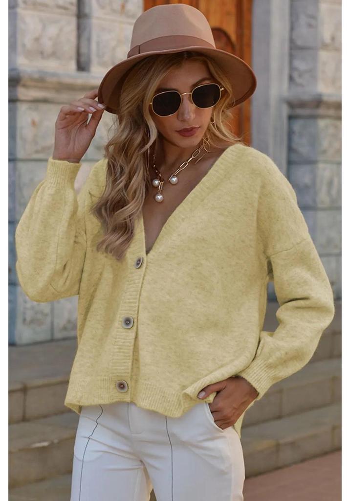 Neuer lässiger Strick-Cardigan mit V-Ausschnitt - Einfarbiges Damen-Oberteil für Herbst/Winter