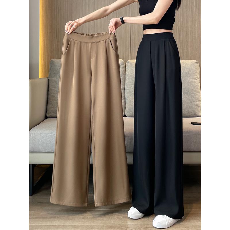 Women's High Waist Wide Leg Pants - Spring/Autumn Casual Draped Straight Leg Trousers