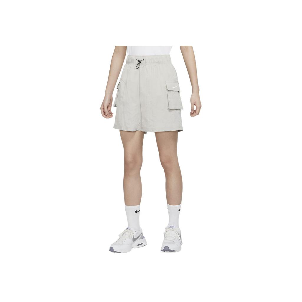 Nike Elastic High Waist Straight-Leg Casual Shorts Women Bottoms Grey DM6248-012