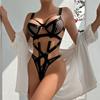 Fishnet Hollowed Sexy Lingerie Perspective Nightclub Costume Splicing Jumpsuit Black Underwear Bra Thong Set GZW