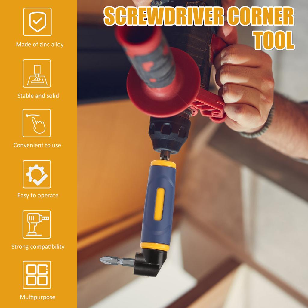 90 Degree Right Angle Drill for Most Hex Shank Bit Electric Screwdriver Corner Drill Zinc Alloy for Precision Work Home Repair