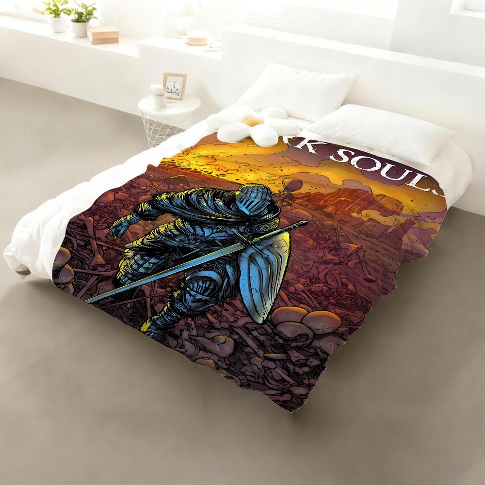 Classic Game Dark Souls 2 3 Throw Cozy Soft Flannel Throw Lightweight Skin-Friendly For Sofa Bed Office & Travel
