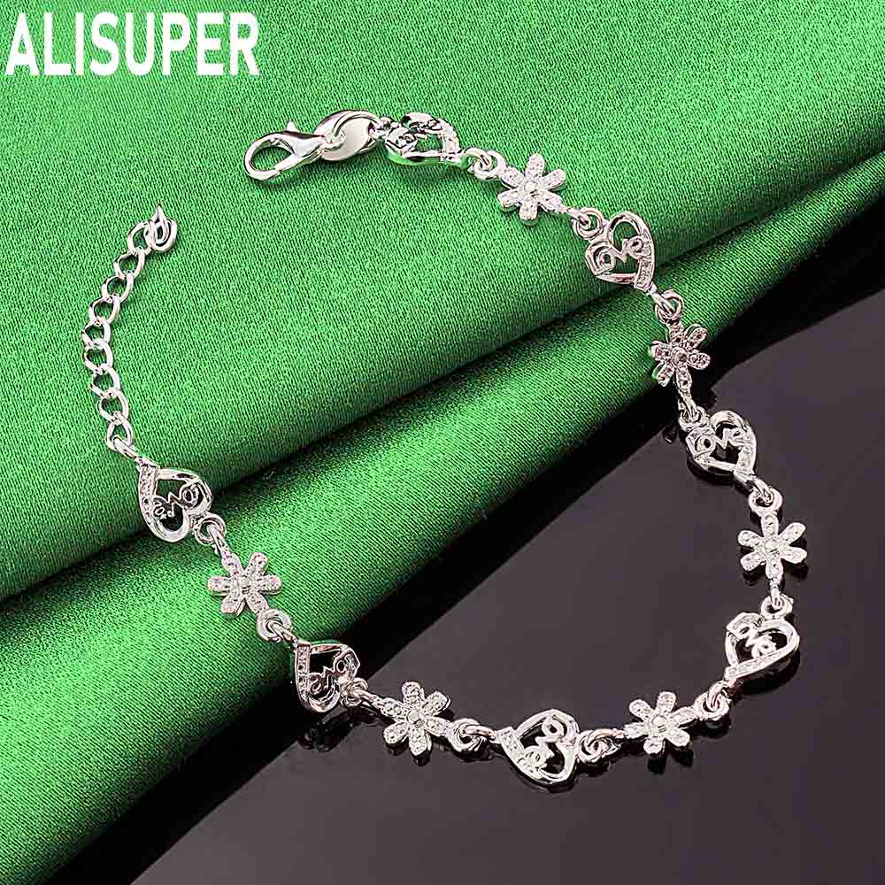 925 Sterling Silver AAA Zircon Heart Daisy Bracelet - Exquisite Gift Jewelry