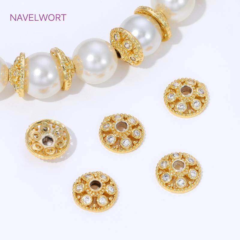 10/20Pcs 18K Gold Plated Brass Spacer Beads Caps For Jewelry Making,With Zircon Flower Beads Cap For Bracelet,DIY Accessories