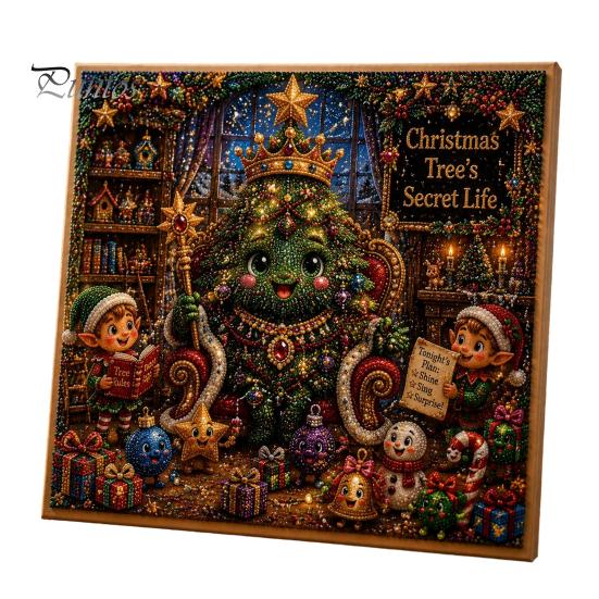 Seasonal DIY Art Supplies Xmas Faux Pearl Kit, Santa Claus Reindeer Painting Calming Hands On Hobbies Sparkling 3D Festive Wall Craft Kit for Adults,