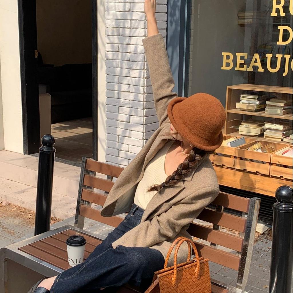 Solid Color Rolled Edge Wool Fisherman Hat Women's Autumn and Winter High End Hat Face Showing Top Hat Dome Casual Basin Hat