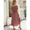 Summer New Floral One Shoulder Short Sleeve Dress Holiday Waisted Big Swing Dresses