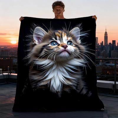 1pc Kitten Outdoor Blanket Soft Flannel Cozy for Travel & Camping All Season
