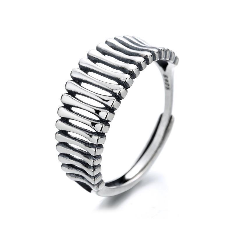 Adjustable Open Ring Men Women Vintage Bone Motif Geometric Design Copper Electroplated Statement Jewelry