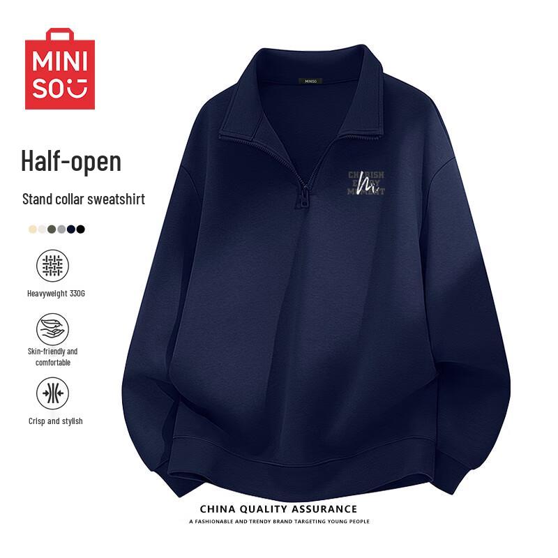 

MINISO Men s Half-Zip Stand-Collar Oversized Sweatshirt 2XL