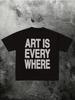 Unisex T-shirt z nadrukiem Art Everywhere Żółty Okrągły dekolt Krótki rękaw Odważny geometryczny wzór Swobodny letni styl
