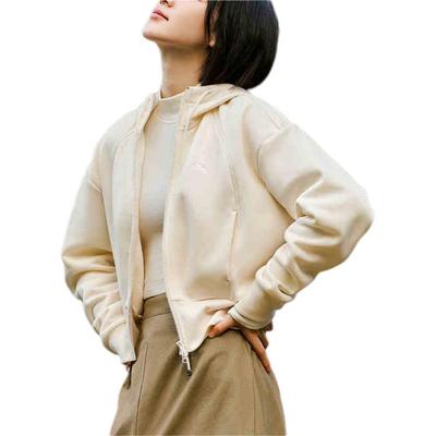 Solid Color Zipper Hooded Comfortable Breathable Fleece Short Cardigan Sweatshirt Women Sweatshirt Vanilla Cream 962447705-1