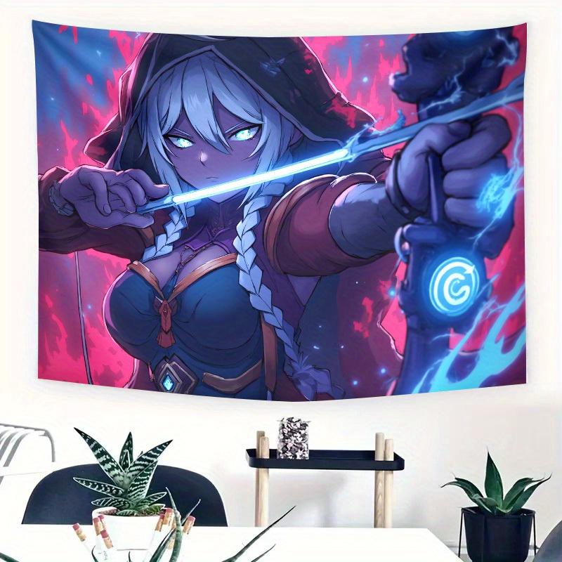 

Anime Female Warrior Tapestry Electric Blue Sword Design Anime Fantasy Heroine Wall Hanging for Bedroom or Dorm Decor 74x94cm(29x37in)