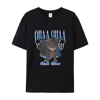 OIIAA OIIAA Camiseta de Manga Curta Terrier Gato Giratório Moda Masculina e Feminina Nova 2025 Fofo Gato Estampado Top de Manga Curta