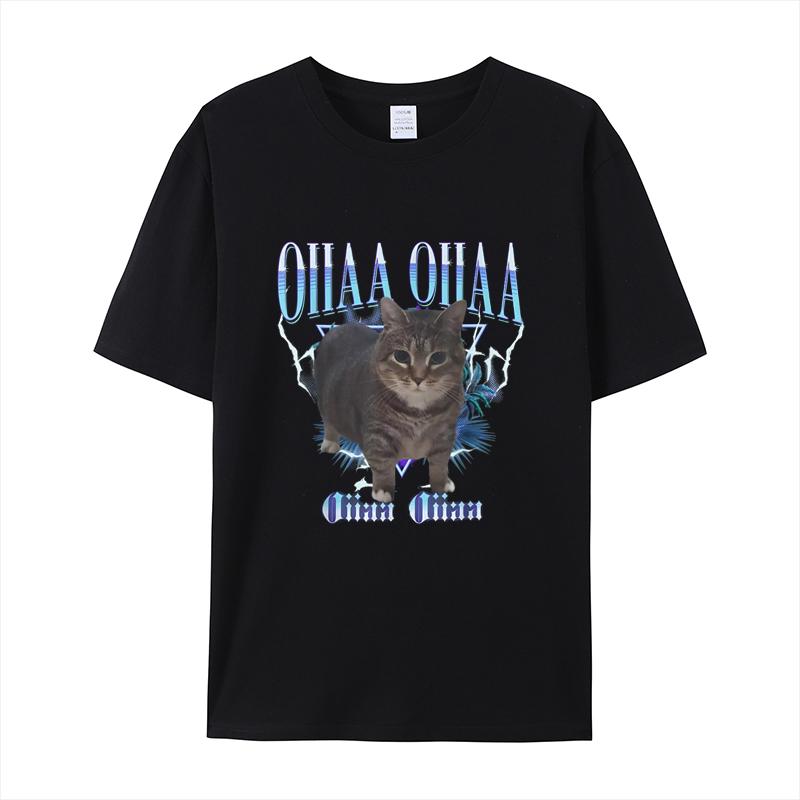 OIIAA OIIAA Rotating Cat Terrier Short Sleeve T-Shirt Men's and Women's Fashion New 2025 Cute Cat Printed Short Sleeve Top