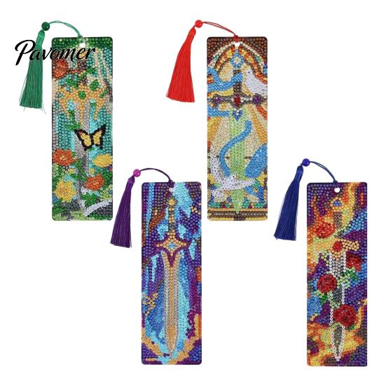 Adult Craft Projects 4PCS Christmas Theme Diamond Painting Bookmarks, Creative DIY Art Kits, Reading Accessories Stress Relief Portable Book