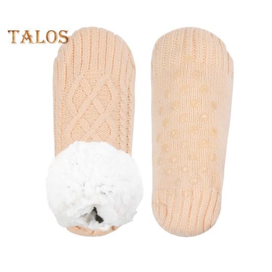 

1 пара зимних носков-тапочек, толстые плюшевые вязаные носки, сохраняющие тепло, противоскользящие, с силиконовой подошвой, с V-образными ребрами, теплые, для повседневной носки для дома и спальни S абрикосовый