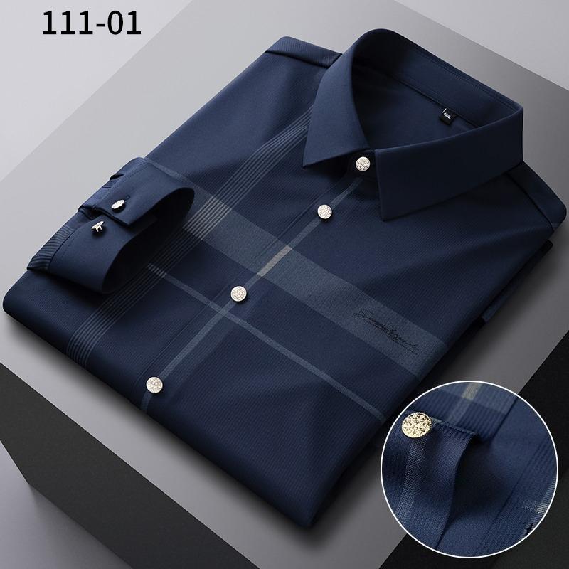 New in Shirts Luxury Long Sleeve Shirts for Men Slim Fit Casual Tops Elegant Anti-Wrinkle Elastic Soft Nylon Plaid Clothes