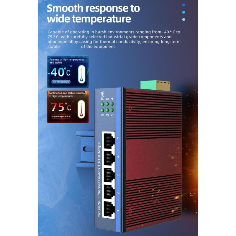 Industrial 5 Port 100Mbps Industrial Switcher 1000Mbps Industry Ethernet Networking Switcher DIN Rail Mounted Data Transfer
