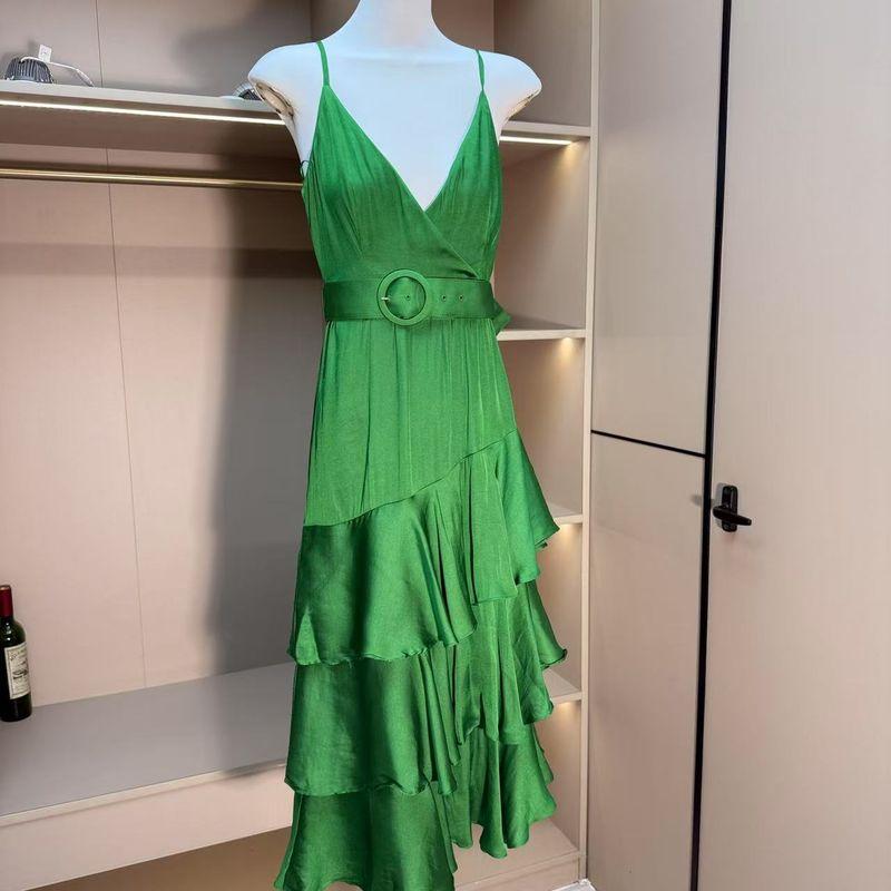 

Full of Green Beauty Vivid Women clothes Satin Gloss Skin-friendly Sling Dress Green UK16
