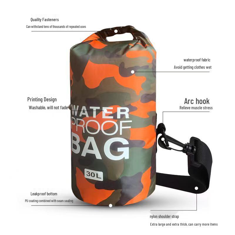 Waterproof PVC Camouflage Bucket Bag: Wet & Dry Separation, Ideal for Kids' Rafting, Beach & Swimming Activities