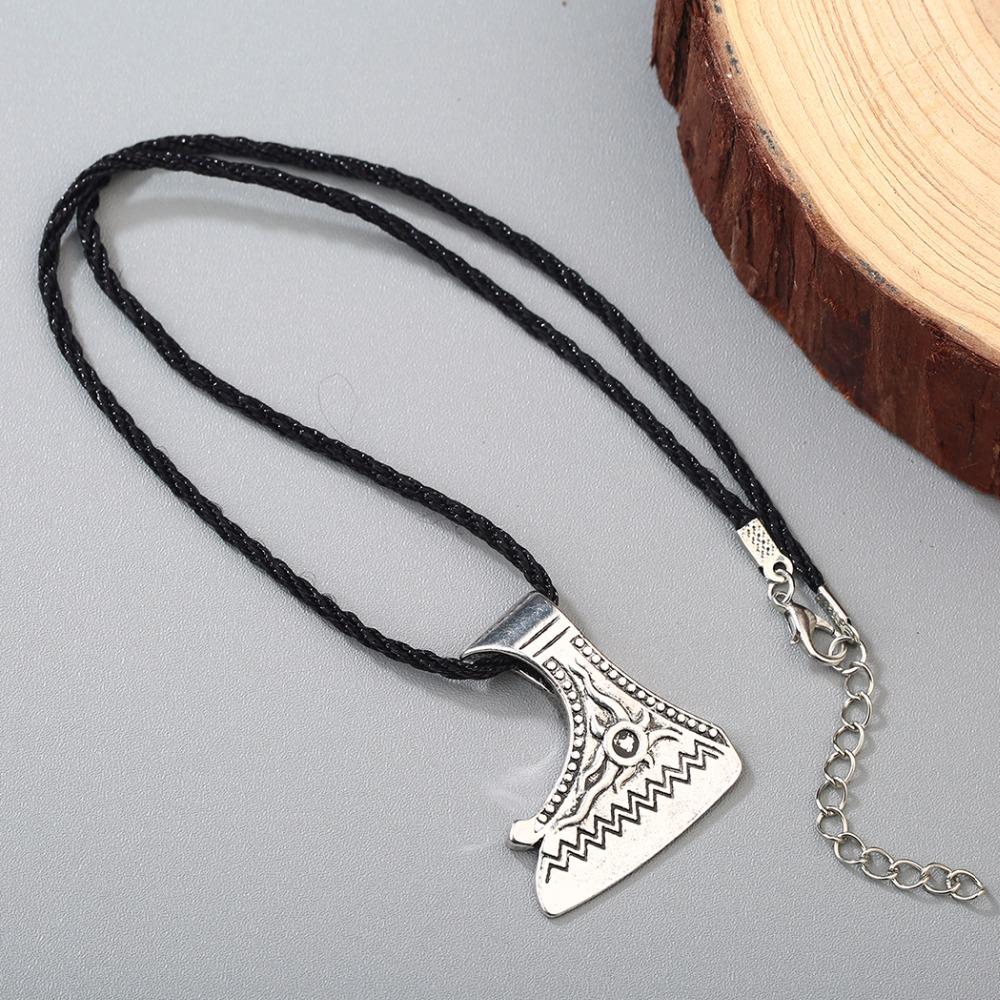 Kinitial Retro Nordic Vikings Charm Necklace Rune Axe Amulet Runes Pendant Scandinavian Choker Necklaces Bijoux