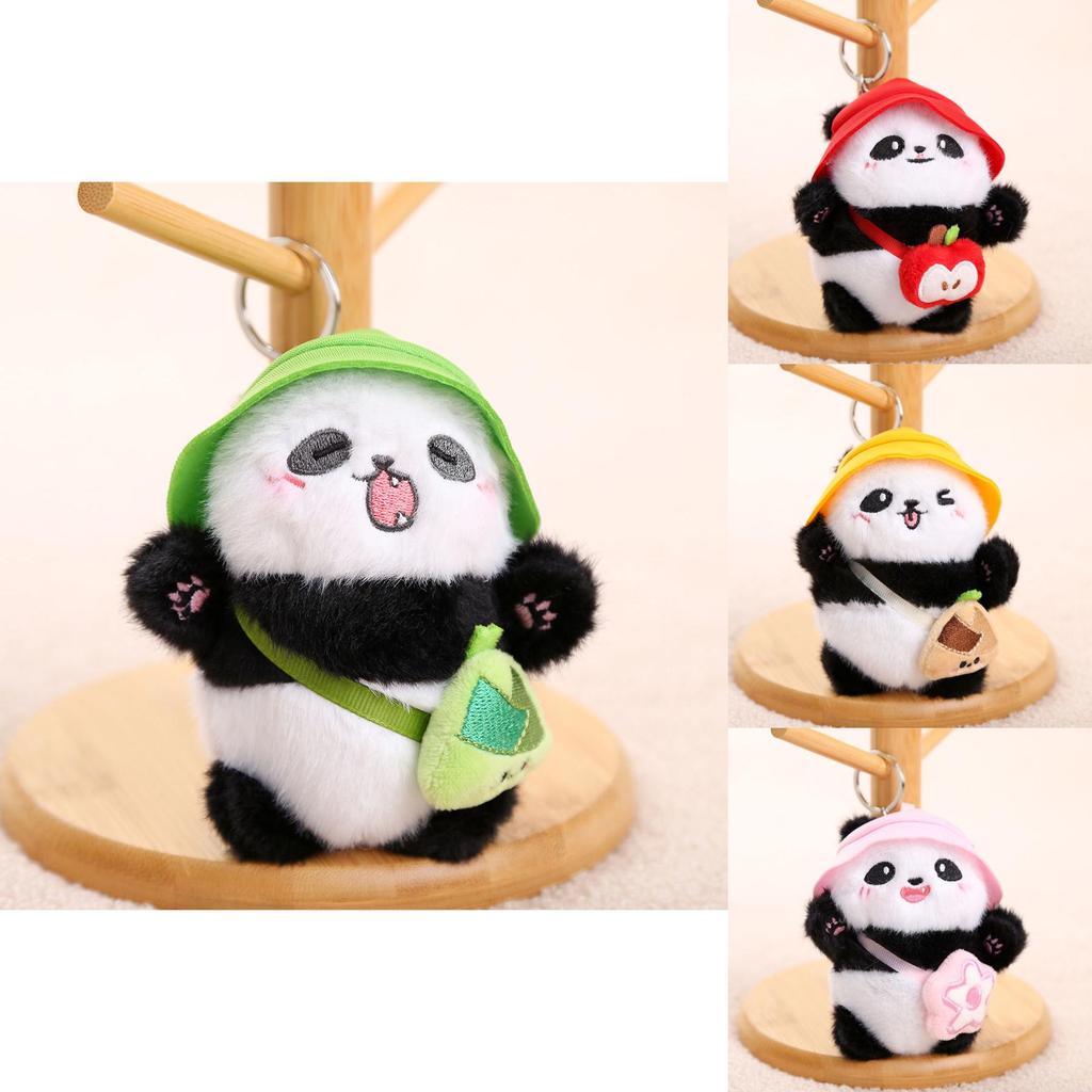Short Plush Panda Charm With Hat For School Bag Decoration
