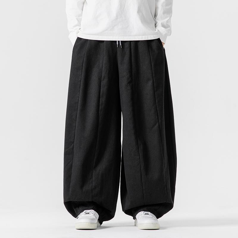 Men Korean Wide Leg Pants 2025 Men Black Loose Casual Trousers Men Soild Color Chinese Style Streetwear Joggers Cargo Pants