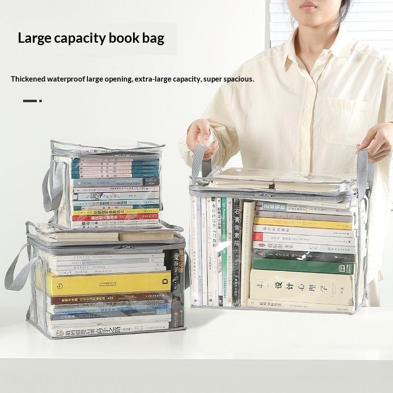 Transparent PVC Book Storage Box With Sturdy Handles And Large Capacity Perfect For Home Office School Dorm Storage