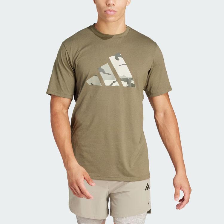 Adidas Train Essentials Seasonal Brand Love Camo Tee Olive Strata/Dark Blue Men Streetwear IM7452