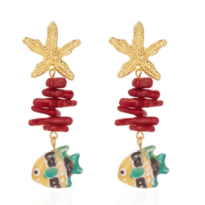 Boho Starfish & Tropical Fish Drop Earrings for Women - Summer Beach Jewelry
