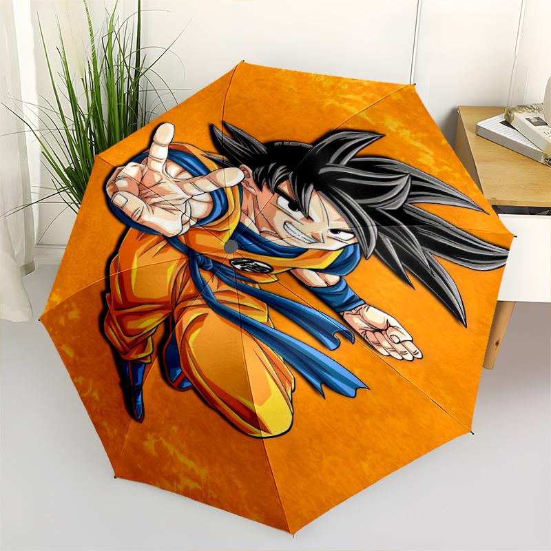 1 PC Automatic Folding Umbrella - Son Goku Pattern Portable Foldable Design With 8 Ribs Christmas Birthday Gifts