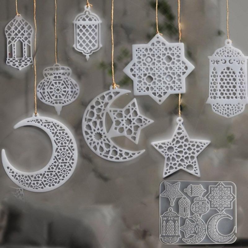 Silicone Crafting Mold Moon and Star Pendant Making Molds Silicone Crafting Supply Eid Theme for Jewelry and Home Decors