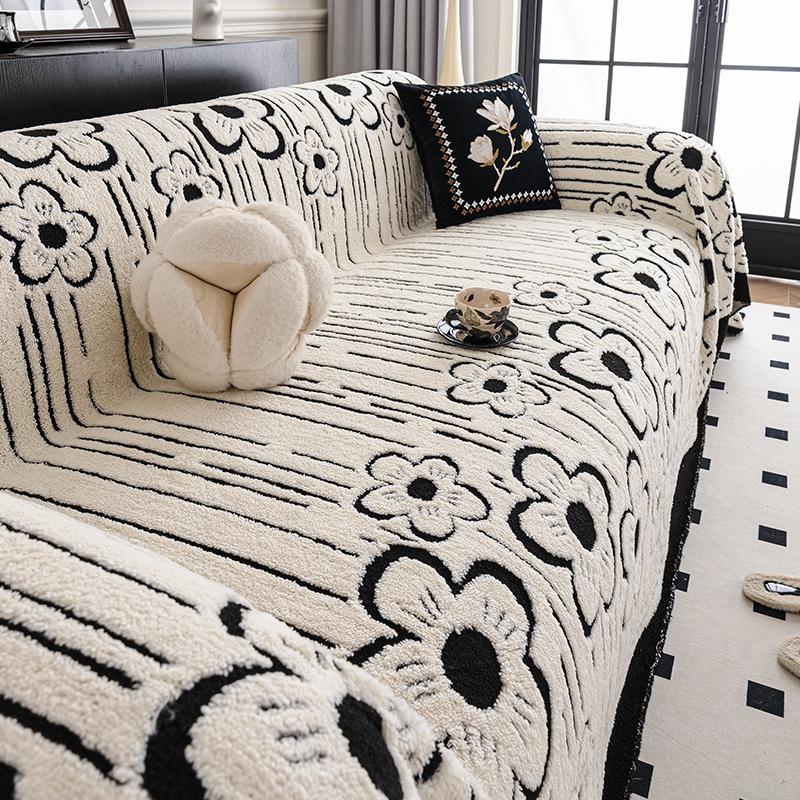 Flower Thicken Chenille Sofa Cover Sofa Blanket Cushion Anti-Cat Scratch Washable Blanket Sofa Towel Suitable for Bed and Sofa