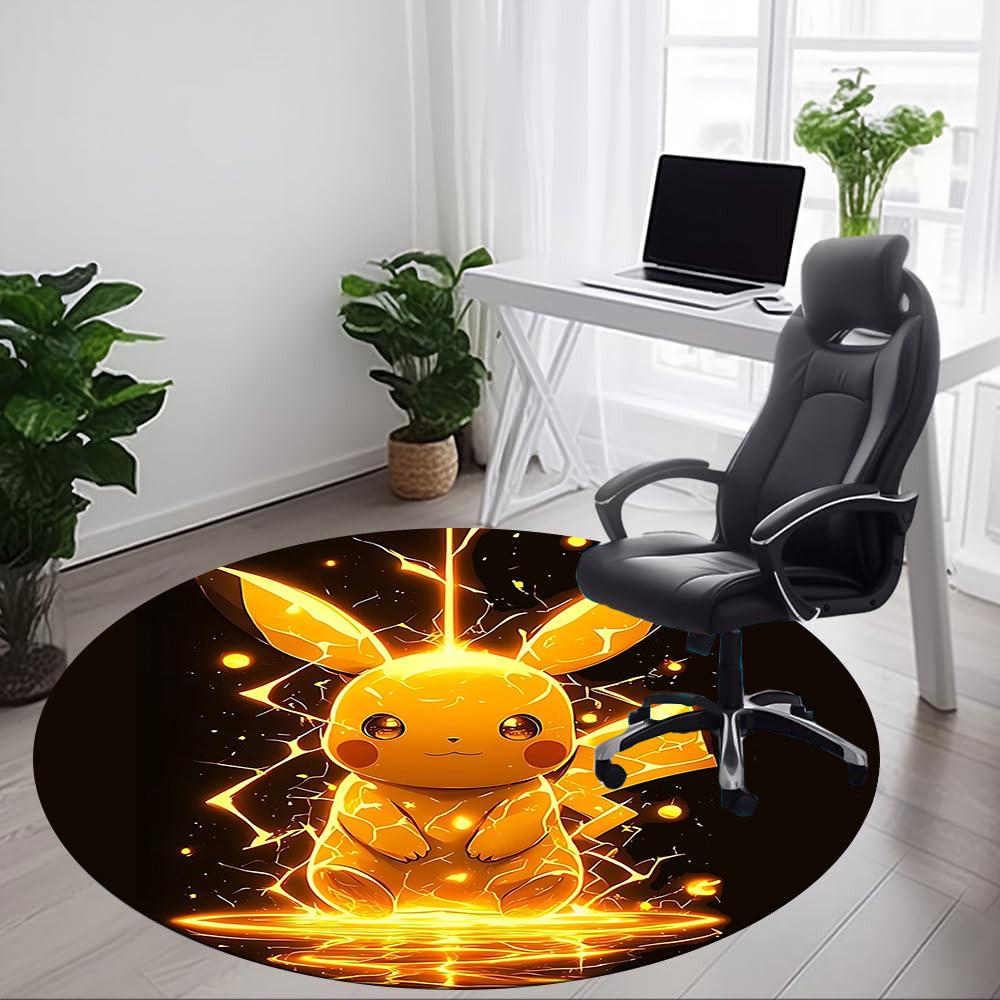 1pc Electric Pokémon Office Round Area Rug, Indoor Mat Suitable For Office,Bedroom Living Room Home Decor, Room Deco a0928188