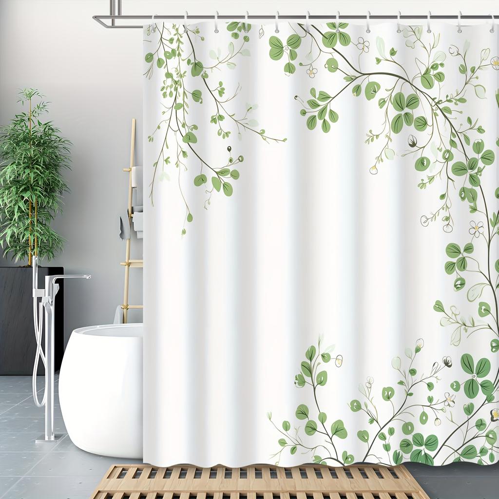 Fresh Green Plant Pattern Waterproof Shower Curtain Bathroom Decoration Partition Shower Curtain Suitable For Toilet