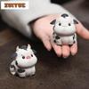 Cute Little Cow Yixing Purple Clay Zodiac Cow Tea Pet Boutique Exquisite Miniatures Tea Figurine Play Toys Tea Statue Decoration