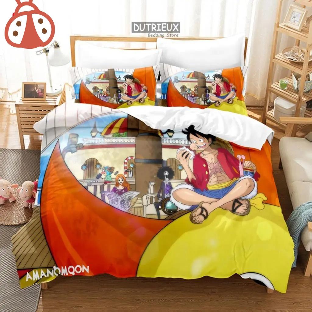 ONE PI-ECE Anime Bedding Set Juvenile Monkey D.Luffy Odyssey Pattern Duvet Cover Set Bedding Set King Size Bed Comforters