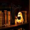 Schwarze Katze Mond Buchstütze Gotische Metall Buchstützen mit Hängeleuchte, Rabe Geist Dekorative Nachtlampe für Schreibtisch Bücherregal Lampe, Vintage Kirche