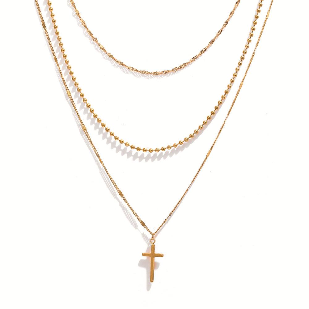 Cross Necklace for Women,14K Real Silver Gold Plated Waterproof Stackable Layering Necklaces Twist Dot Bead Chain Necklace Gifts